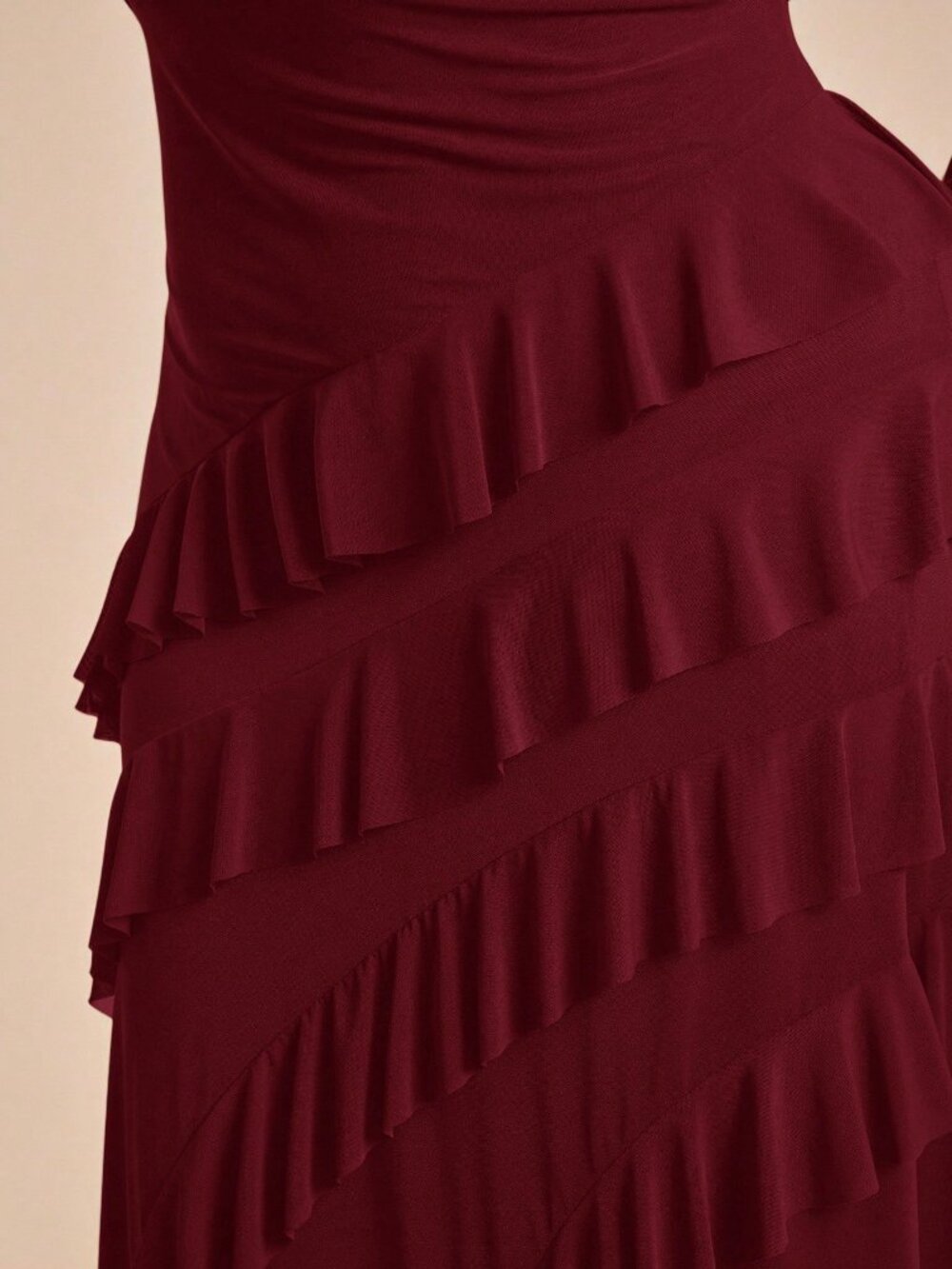 Burgundy Elegant Women's Plus Size Knot Ruffle Tiered Long Dress - Picture 5 of 6